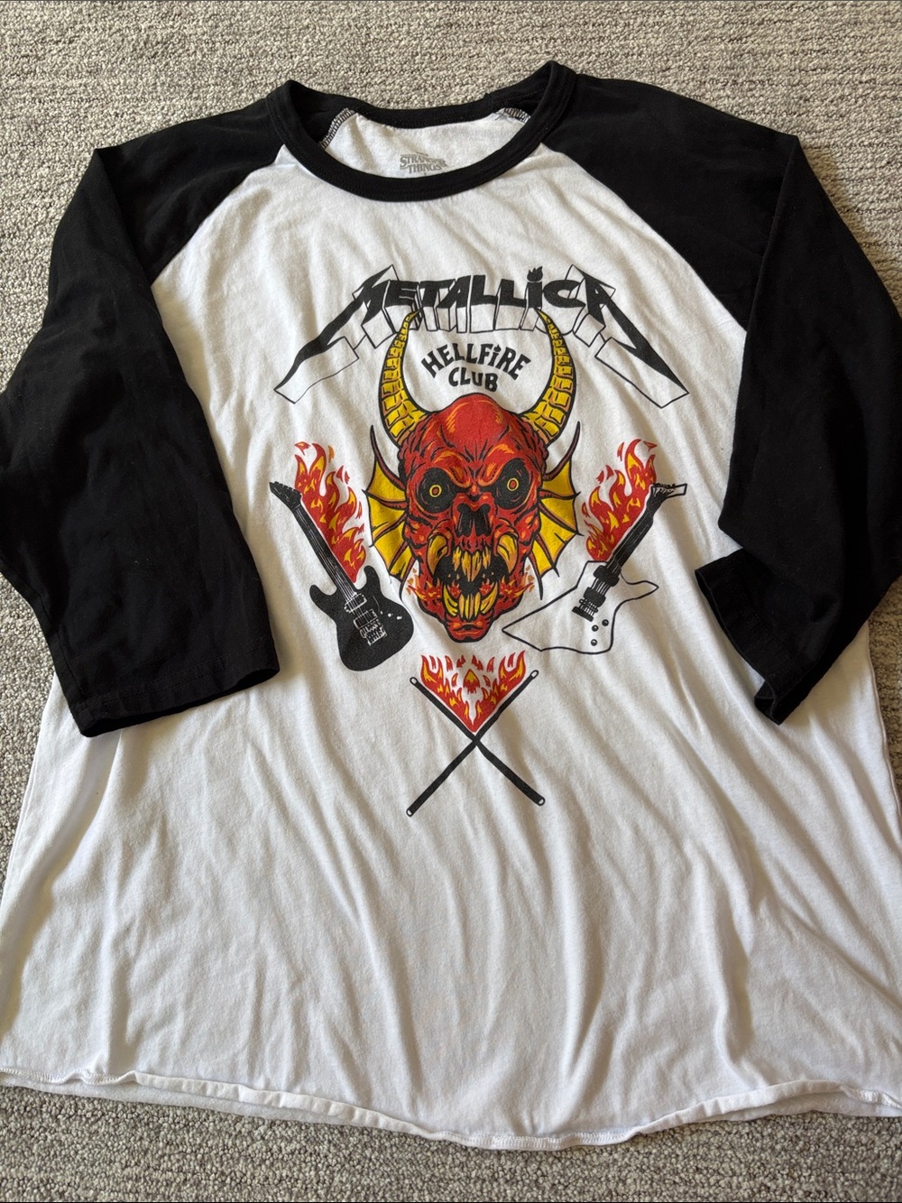 Adult Large “Hellfire Club" Black & White Raglan Shirt